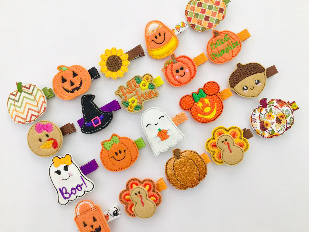 Halloween Hair Clip Fall Bow Baby Safe Hair Clip Toddler Hair Bow Thanksgiving Hair Clips Basket ... | Etsy (US)