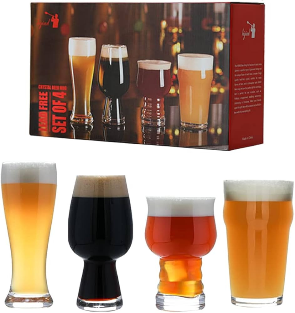 HIJIAD,Beer Tasting Glass Set - Includes 4 glass cups for IPA, beer, wheat beer, and dark beer, s... | Amazon (US)