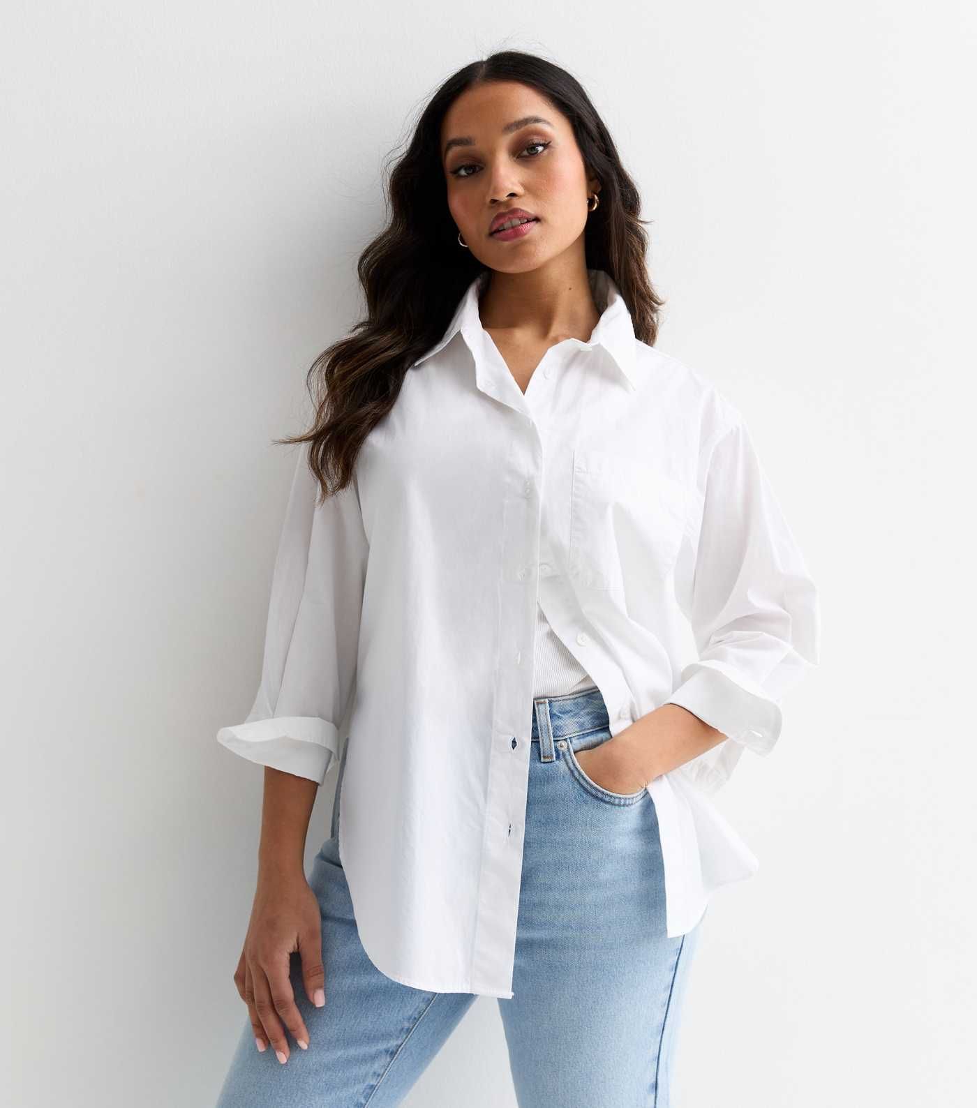 Petite White Poplin Long Sleeve Shirt
						
						Add to Saved Items
						Remove from Saved Ite... | New Look (UK)