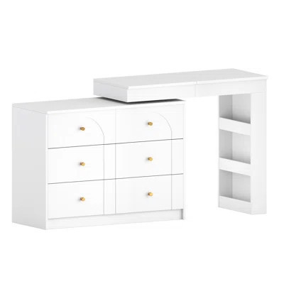 Vanity Desk with Mirror and Lights, Makeup Vanity Table with Flip-Top Tabletop and Storage 7 Drawers, 9 Compartments, 3 Shelves, 3 Color Modes Adjusta | Wayfair North America