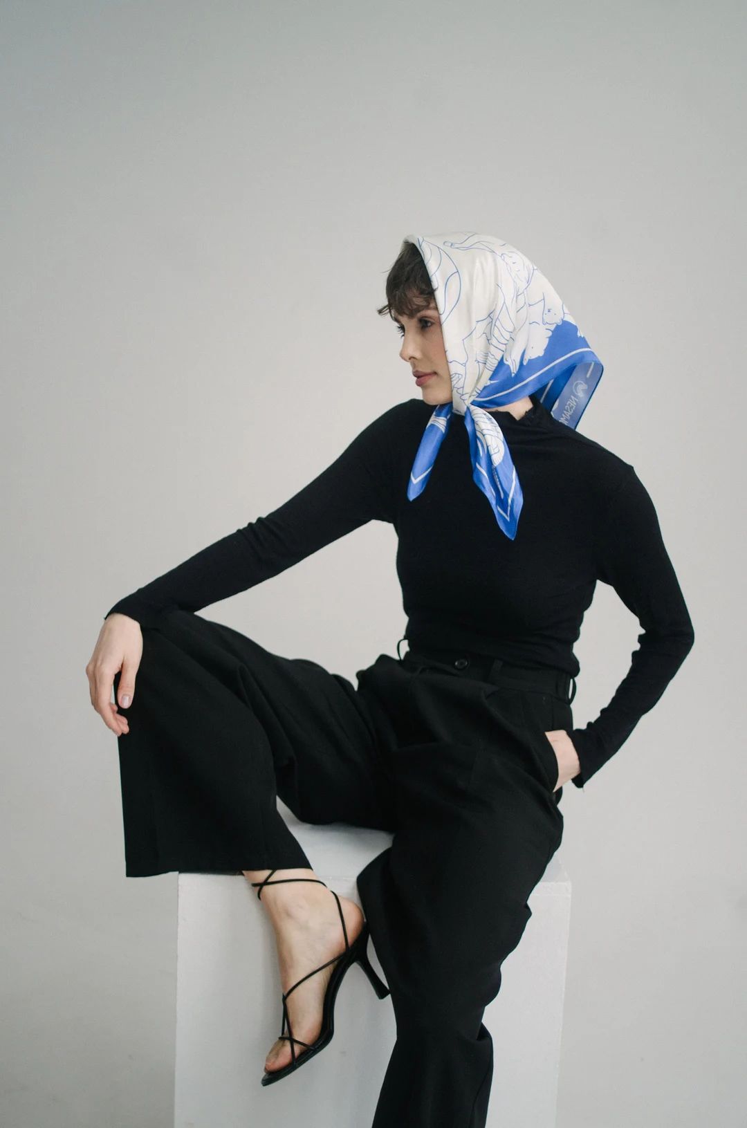 Animal pattern blue scarf of mulberry silk | Designer handbag, ponytail scarf | Perfect gift for ... | Etsy (US)
