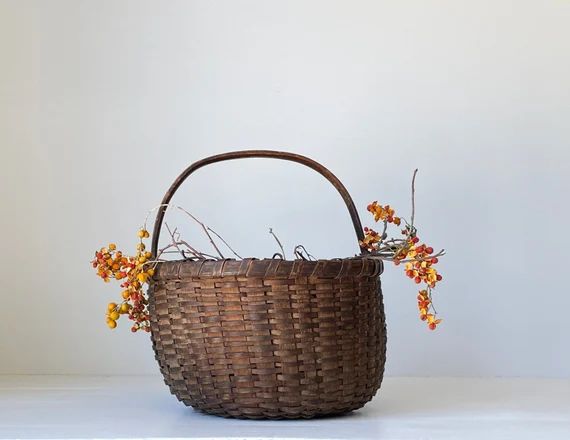 Antique Gathering Basket With Handle - Etsy | Etsy (US)