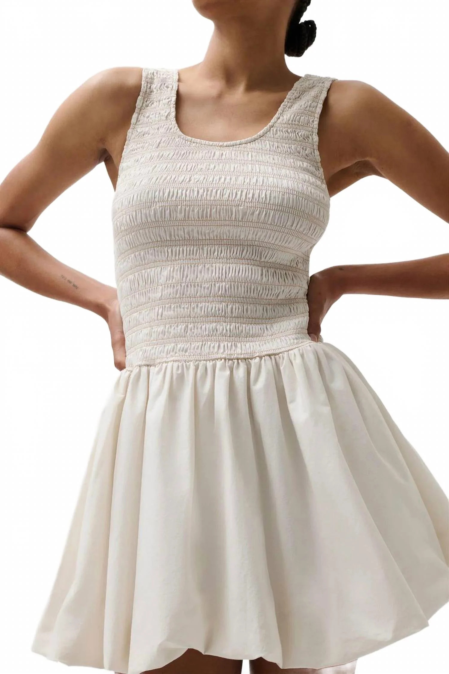 Ilona Bubble Hem Dress In Off White | Shop Simon