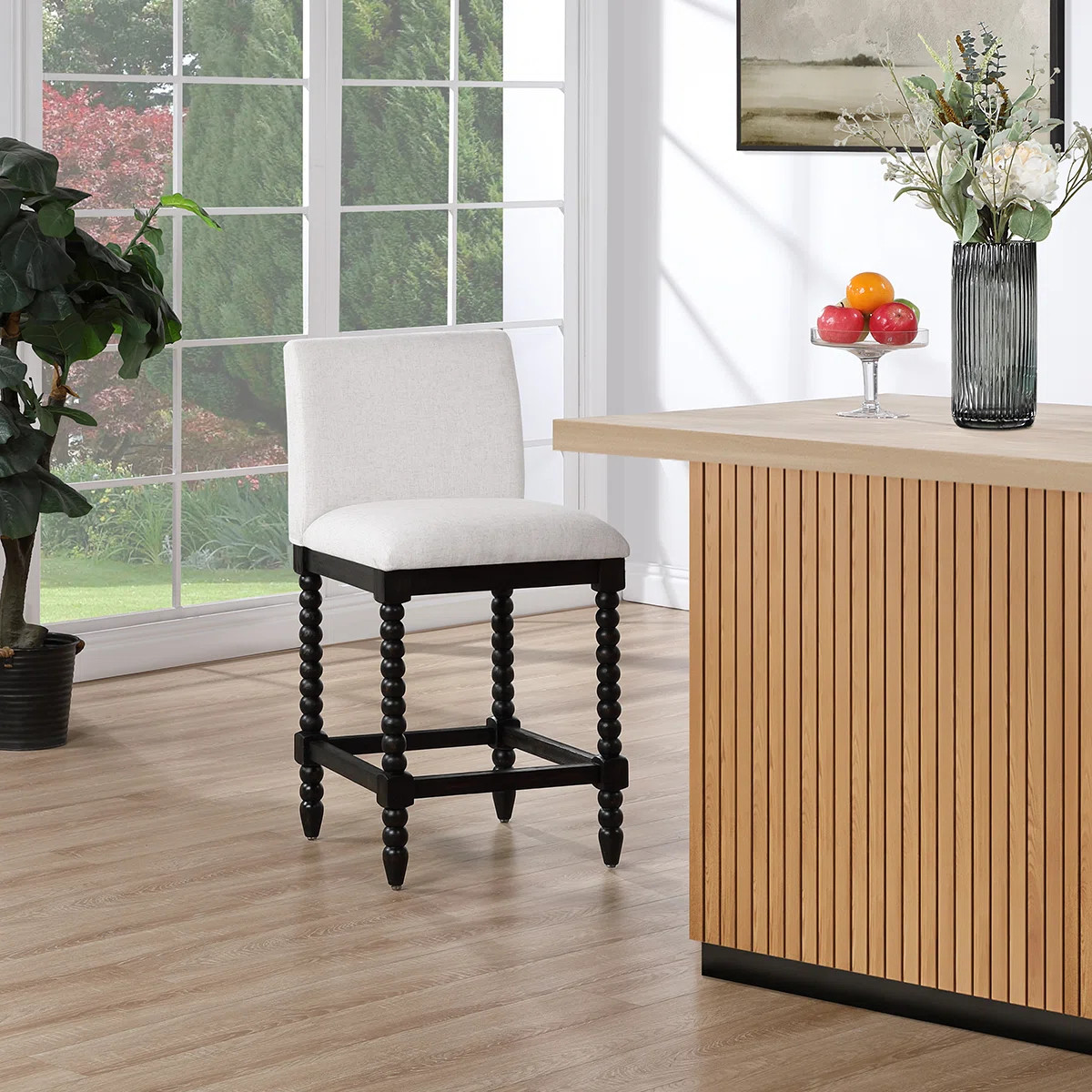 Carollyn 26" High Modern Farmhouse Turned Leg Beaded Counter Stool | Wayfair North America