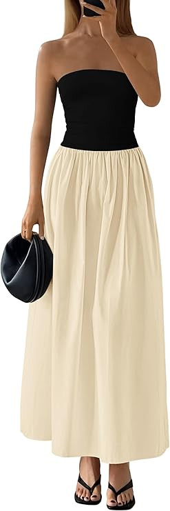 PRETTYGARDEN Women 2026 Summer Elegant Strapless Maxi Dress Tube Top Dress A Line Flowy Long Wedd... | Amazon (US)