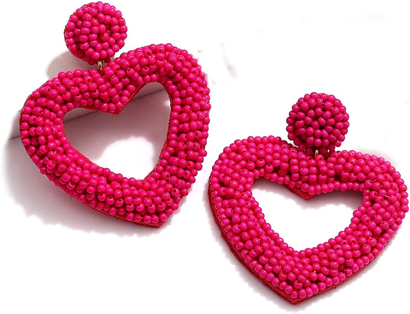 CEALXHENY Beaded Drop Earrings Handmade Seed Bead Heart Hoop Dangle Earrings Bohemia Statement Earri | Amazon (US)