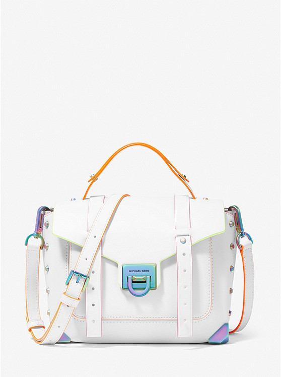 Manhattan Medium Contrast-Trim Leather Satchel | Michael Kors US