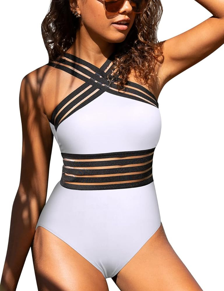 Hilor Women's One Piece Swimwear Front Crossover Swimsuits Hollow Bathing Suits Monokinis | Amazon (US)
