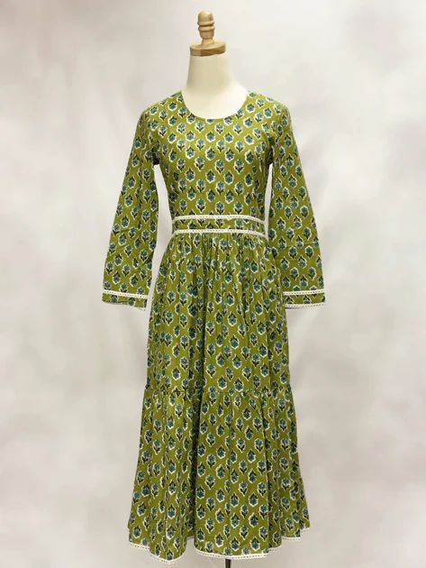 The Kristin Dress | Green Blockprint | Beau & Ro
