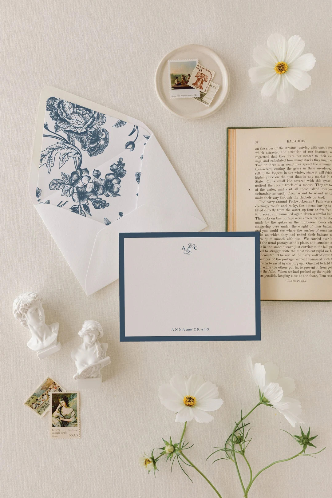 Couples Stationery Set, Monogrammed Thank You Notes, Engagement Gift for Bride, First Anniversary... | Etsy (US)