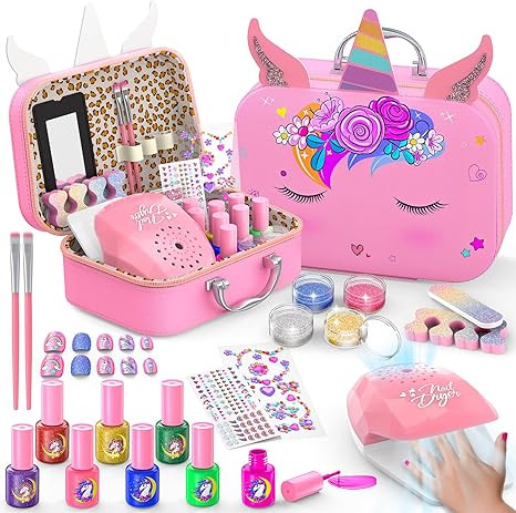 Kids Nail Polish Set for Girls, Non-Toxic Quick Dry Nail Art Salon Kit with Nail Dryer and Peelab... | Amazon (US)