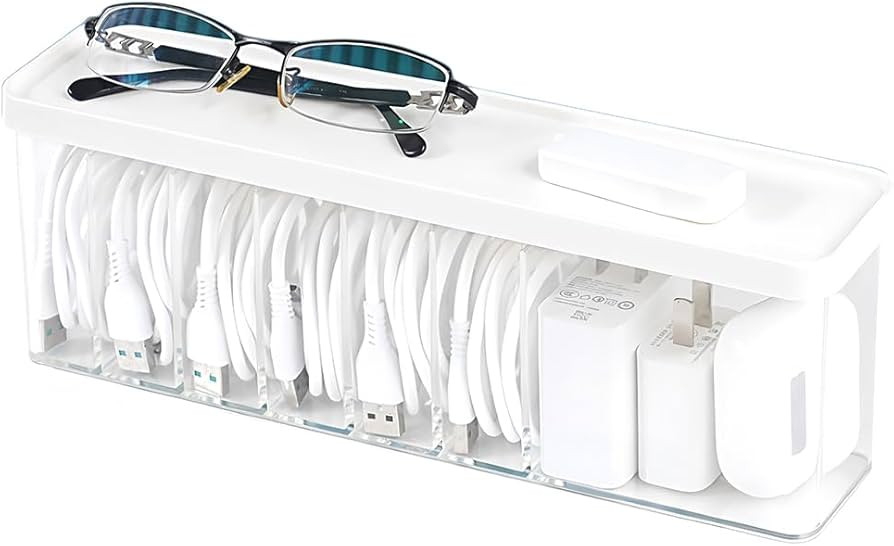 Charger Cable Cord Storage Organizer Box - 1 Pack With Lid - Easy Storage Without Cable Ties | Amazon (US)