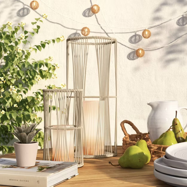 Cylinder Weave Outdoor Lantern with LED Candle White - Opalhouse™ | Target