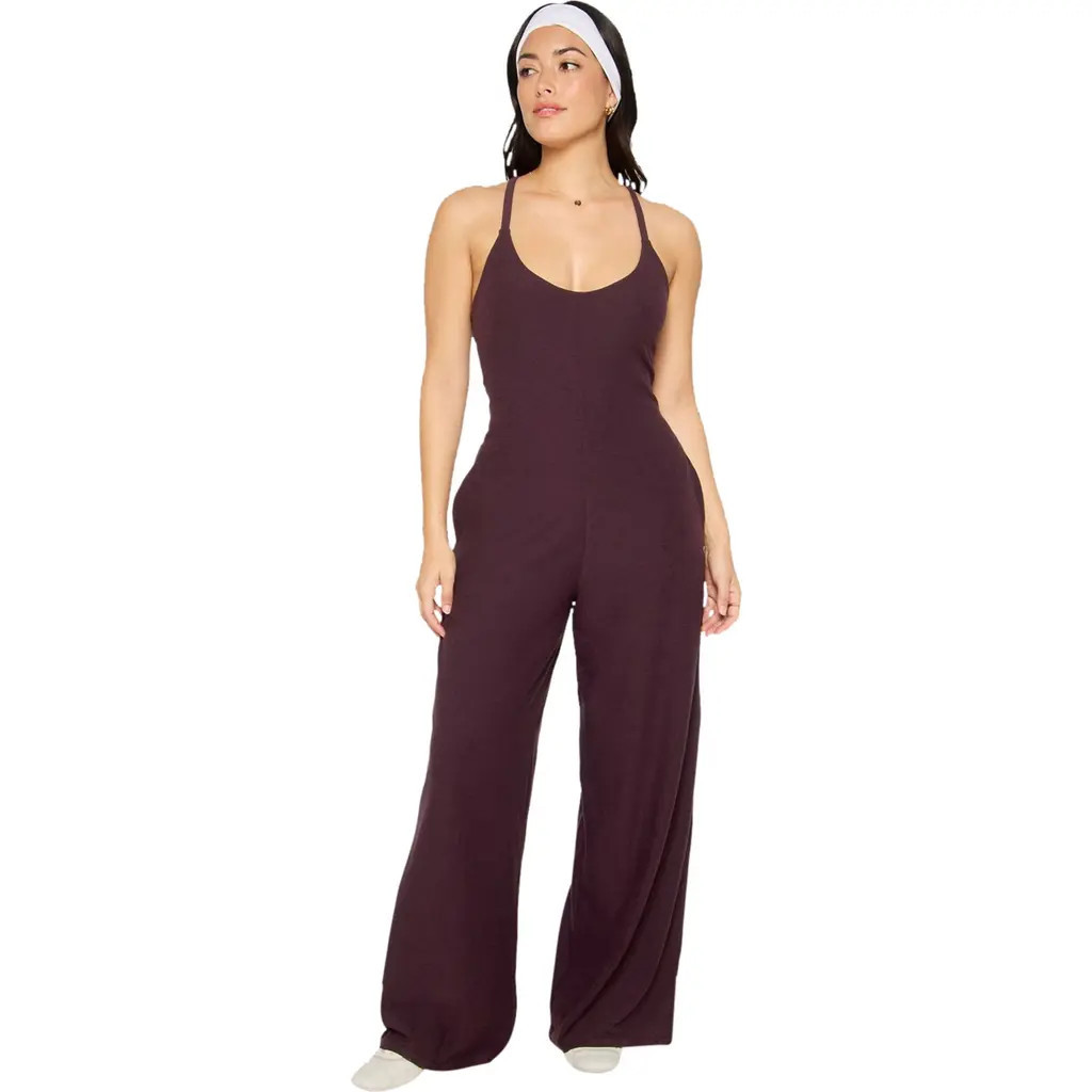 Fabletics Cloud Jersey Wide Leg Jumpsuit in Oxblood Heather at Nordstrom, Size Small | Nordstrom