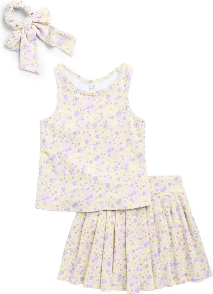 YOGALICIOUS Kids' Floral Tank, Pleated Skort & Bow Scrunchie Set | Nordstromrack | Nordstrom Rack