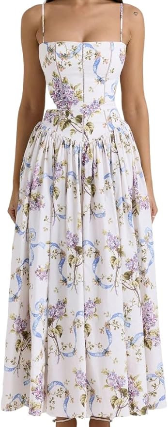 Women's Casual Bohemian Floral Printed Strapless Backless Beach Party A-Line Flowy Long Maxi Dres... | Amazon (US)
