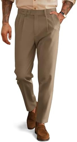 PJ PAUL JONES Mens Dress Pants Vintage Pleated Tapered Cropped Trousers Extended Waist Dress Pant... | Amazon (US)