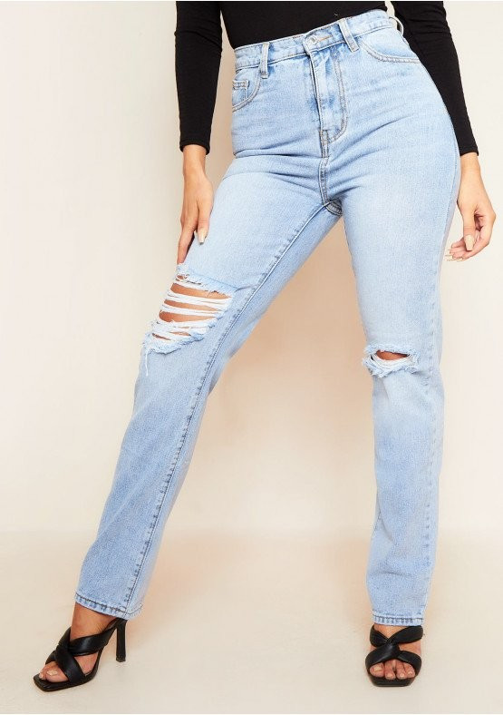 London Light Wash Ripped Jeans | Missy Empire (UK)