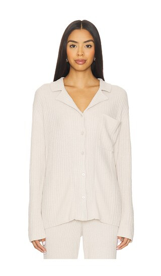 CozyChic Ultra Lite Lurex Rib Button Front Shirt in Chai | Revolve Clothing (Global)