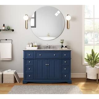 Fremont 49 in. W in 22 in. D x 34 in. H Vanity in Navy Blue with Grey Granite Top and White Sink | The Home Depot