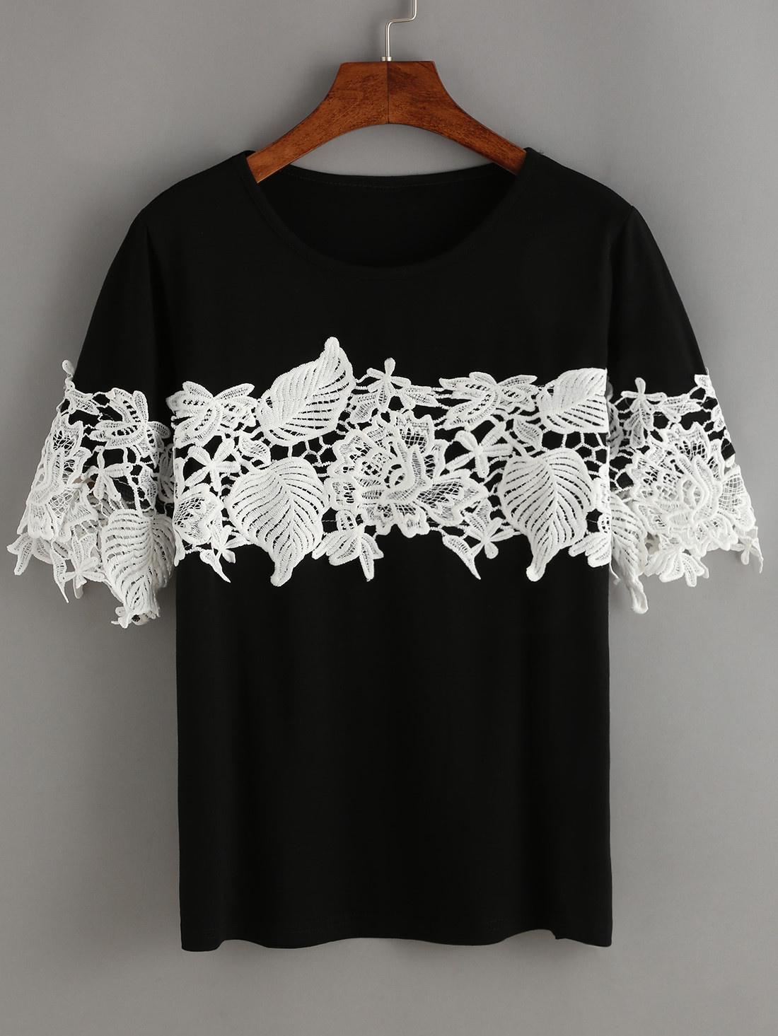 Black Contrast Lace T | SHEIN