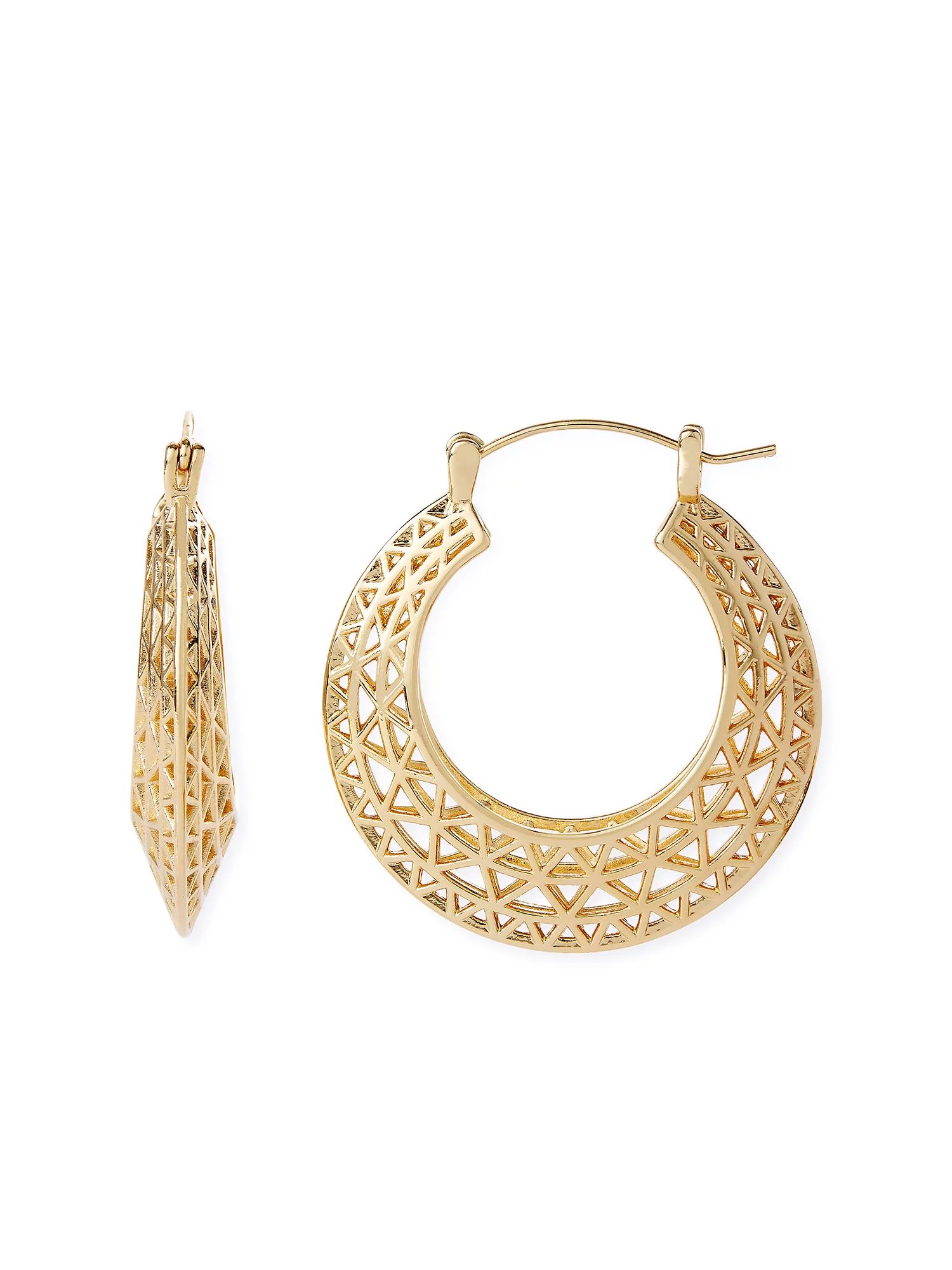 Scoop Women’s 14KT Gold Flash Plated Filigree Hoop Earrings | Walmart (US)