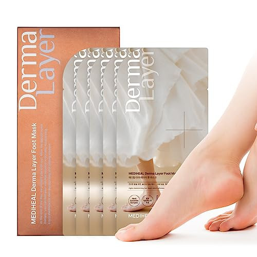 MEDIHEAL Derma Layer Foot Mask (5 Packs) for Dry Feet and Toes, Cracked Heels, Calluses Moisture Care with Herbal Ceramides | Amazon (US)
