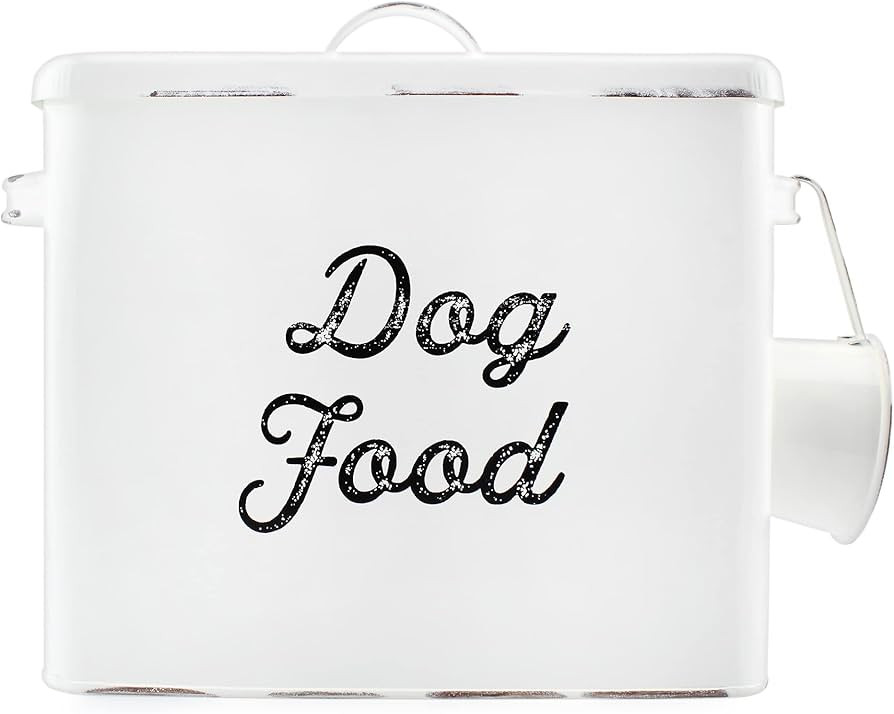 AuldHome Rustic Dog Food Canister; White Farmhouse Style Storage Bin for Pet Food | Amazon (US)
