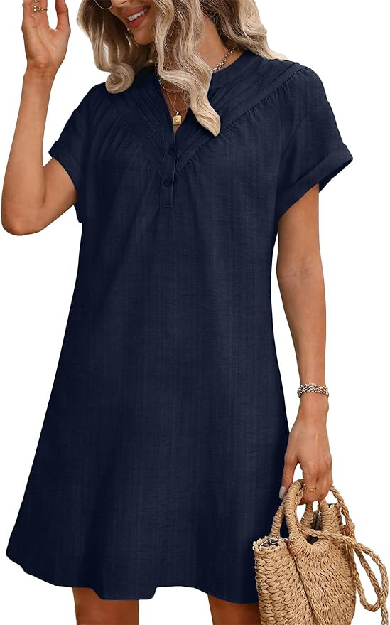 UEAL Womens Casual Shift Shirt Dress 2026 Cute Spring Summer Short Sleeve V Neck Sun Dresses Whit... | Amazon (US)