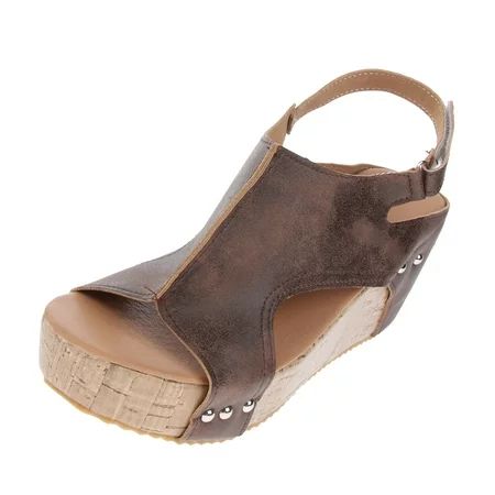 Women’s Vintage Studded Leather Platform Sandal Cork Wedge Sandal Open Toe 40 | Walmart (US)