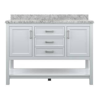 Everett 49 in. W x 22 in. D Vanity Cabinet in White with Carrara Marble Vanity Top in White with ... | The Home Depot