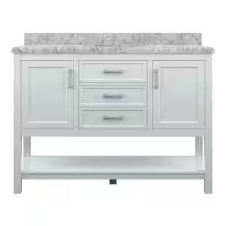 Everett 49 in. W x 22 in. D Vanity Cabinet in White with Carrara Marble Vanity Top in White with ... | The Home Depot