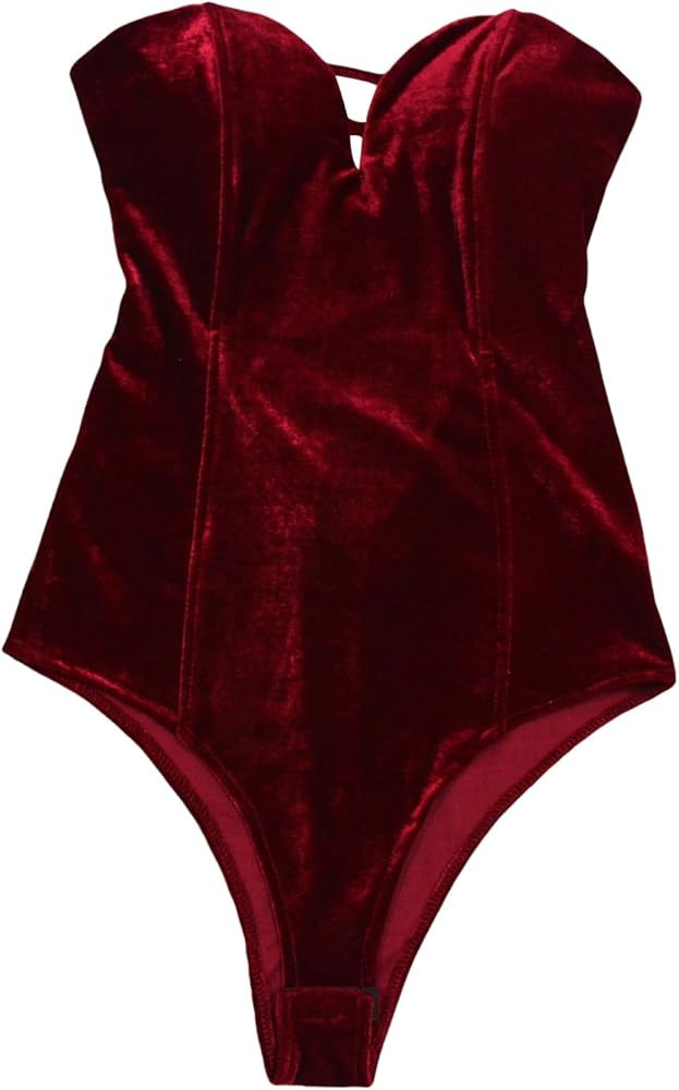 Women's Strapless Velvet Bodysuit Back Lace Up Jumpsuit 2025 Party Halloween Costume Bodysuit Top | Amazon (US)