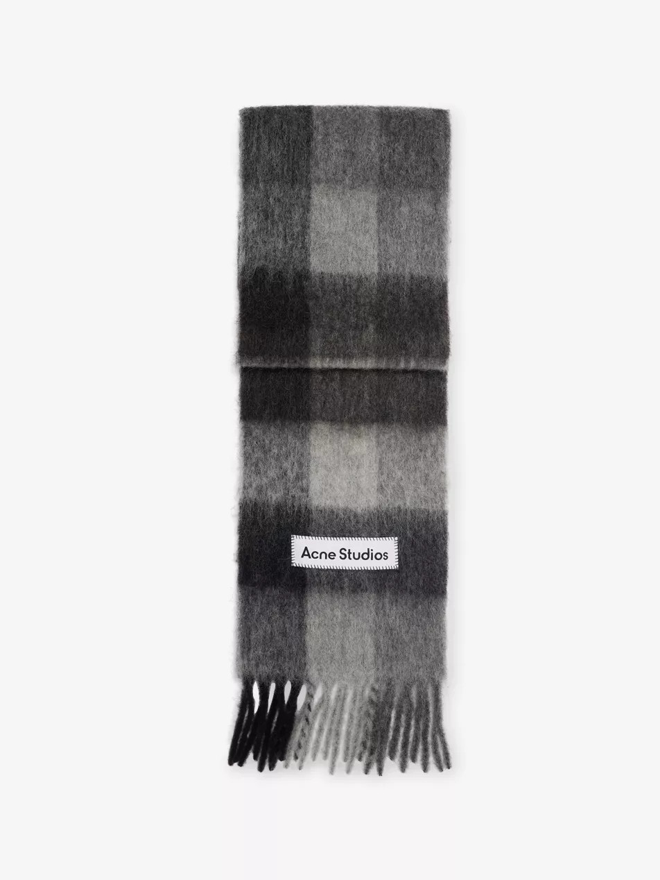 Checked Fringed Knitted Scarf | Selfridges