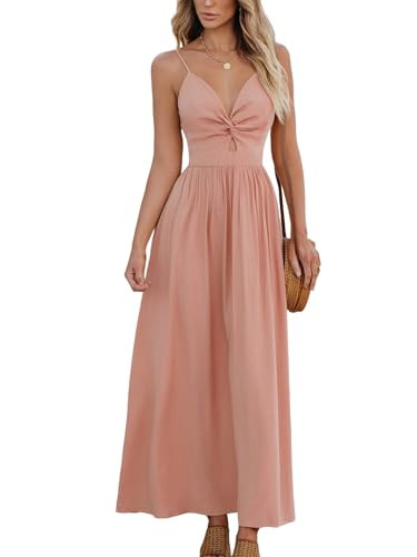 CUPSHE Women's Maxi Dress V Neck Sleeveless Pleated Cutout Twisted Long A Line Summer Formal Dress Pink, XS | Amazon (US)