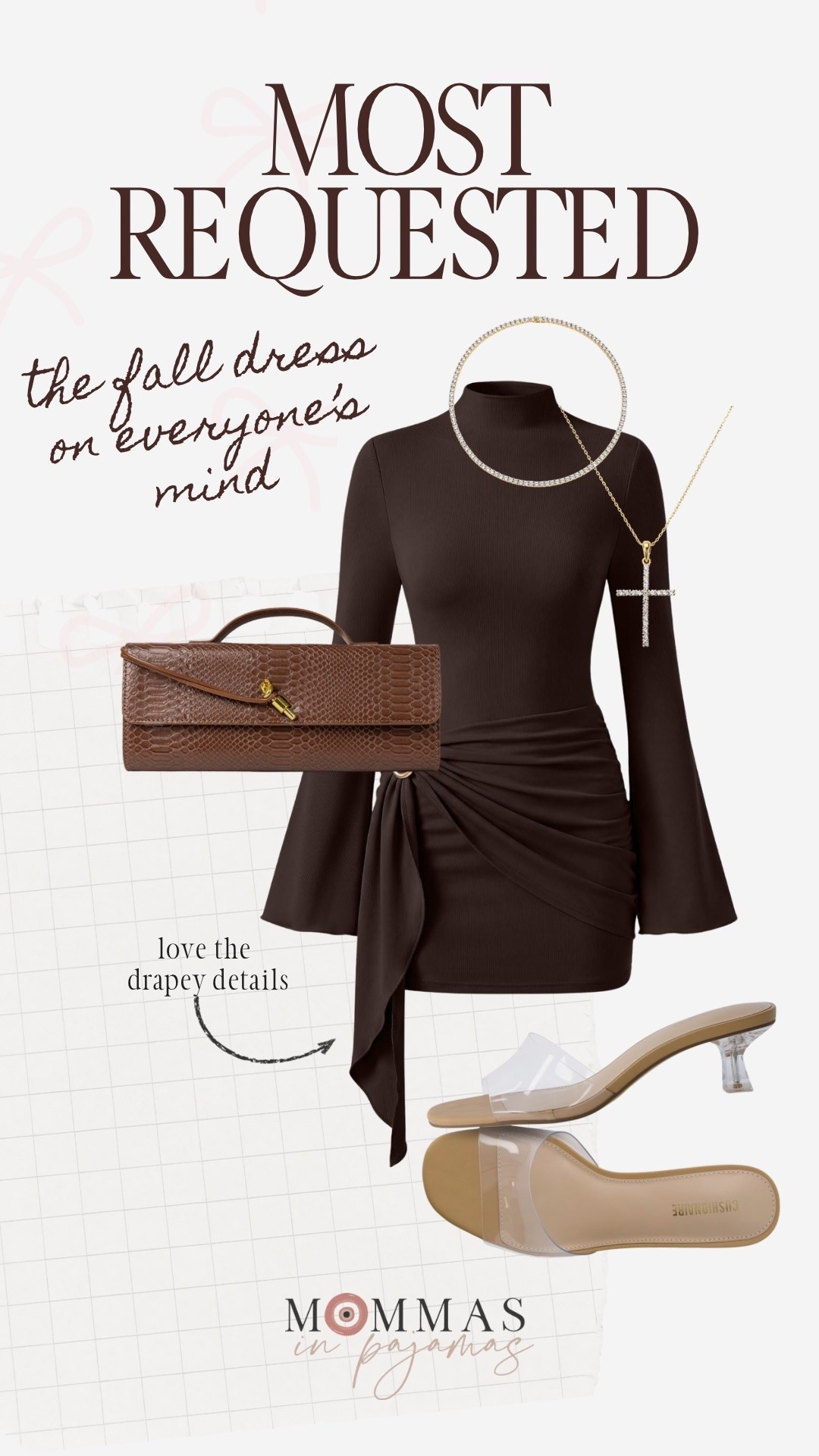 I’m calling it now… This will be the event dress of the fall season. Every single thing about it feels luxe, designer and it’s so comfortable. The draping at the side is stunning. I love how it looks paired with the neutral heels and the cute brown clutch handbag. I added my latest necklaces from @electricpicks that complete this stunning look. 
Wedding guest dress outfit, dressy date night look

#LTKSeasonal #LTKPetite #LTKMidsize
