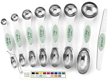 Spring Chef Stainless Steel Magnetic Measuring Spoons Set of 8 with Leveler, Dual Sided Teaspoon ... | Amazon (US)