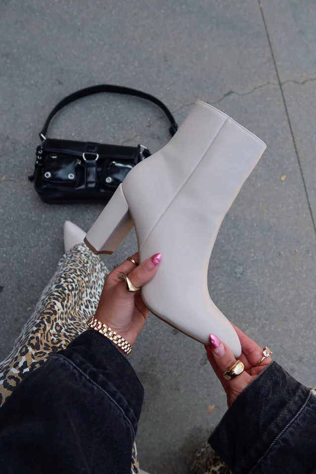 Miss Lola | Social Season Bone Block Heel Ankle Boots | MISS LOLA