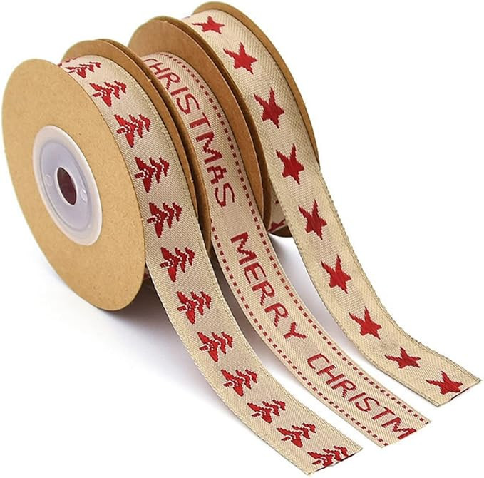 5 Yards Christmas Ribbon, Xmas Gift Wrapping Ribbon Craft Cotton Ribbon Tape Christmas Tree Star ... | Amazon (CA)