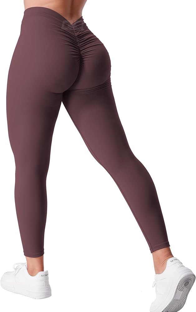 QOQ V Back Leggings for Women Scrunch Butt Lifting Workout Leggings High Waisted Gym Booty Tights | Amazon (US)