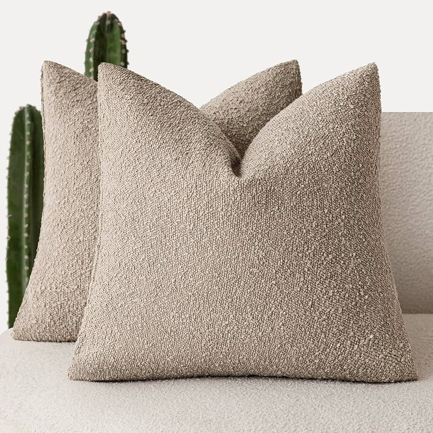 Foindtower Set of 2, Decorative Textured Boucle Throw Pillow Covers Accent Solid Pillow Cases Neu... | Amazon (US)