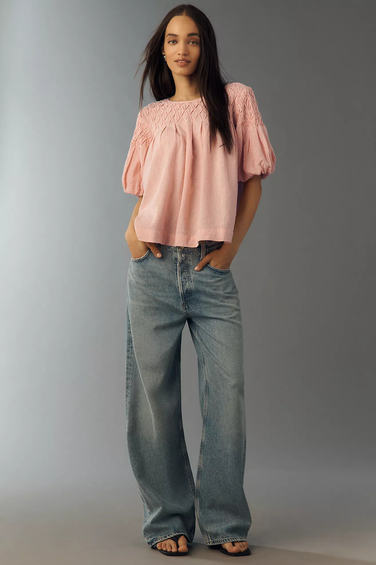 Liza Puff-Sleeve Smocked Linen Top | Anthropologie (US)