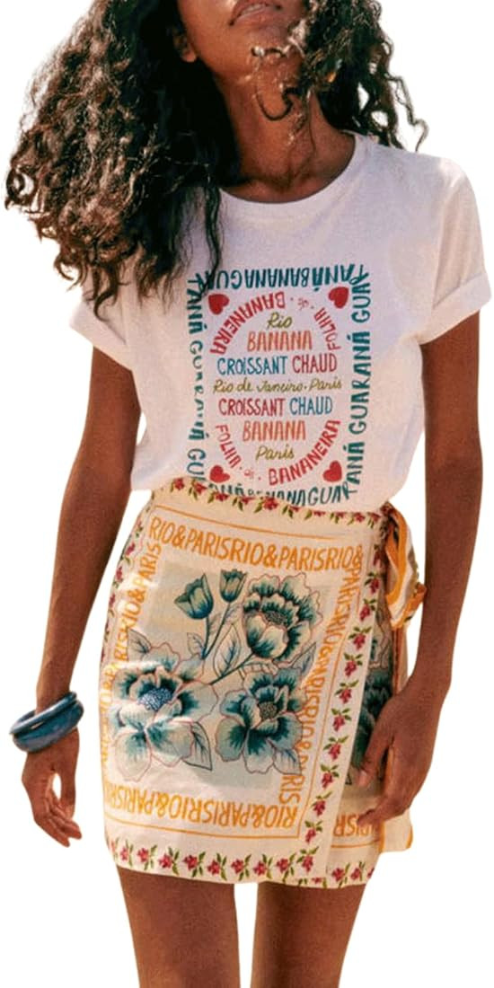 CHARTOU Women's Summer Floral Print Wrap Short Skirt Knot Side High Waist A Line Beach Mini Skirt | Amazon (US)