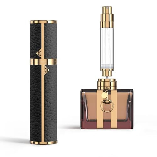 3zorqinron Travel Perfume Refillable Atomizer, 8ml Mini Genuine Leather Cologne Sprayer, Protable Pocket Size Empty Fragrance Spray Bottle - Gift for Women Men (Black) | Amazon (US)