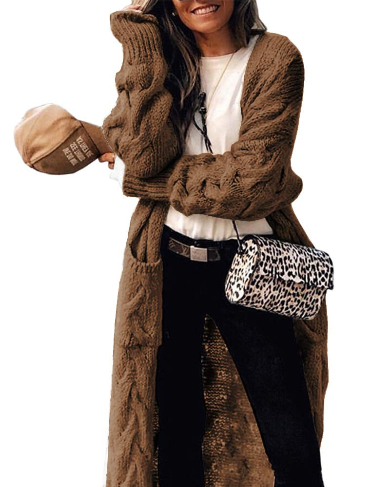 ZIWOCH Women's Long Cardigan Coats Cable Knit Casual Open Front Long Sleeve Loose Sweater with Po... | Amazon (US)