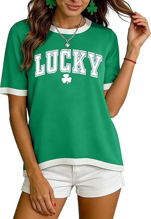 St Patricks Day Shirt Women Lucky Shamrock Shirts Green Clover Graphic Long Sleeve St Patrick's D... | Amazon (US)