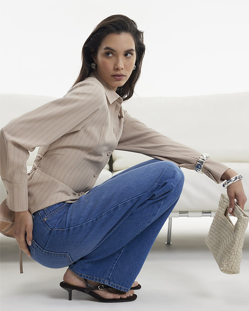 Blue High Waisted Relaxed Straight Leg Jeans | River Island UK & IE