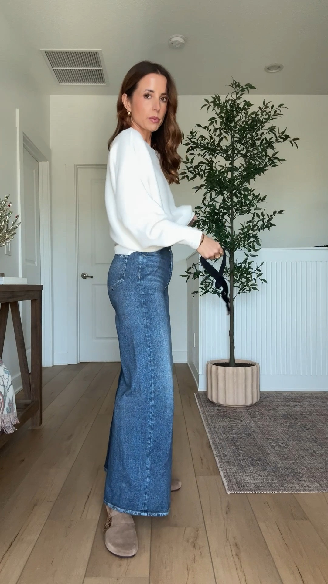 Change the look of your top with this stretchy, adjustable band. A great accessory for your favorite sweater! Adjustable and elastic, it allows you to crop any sweater or top!. Perfect for both casual and dressy looks. Size 23 in sweatpants jeans. I went up half a size in Tory Burch mules. Spring outfit. Winter outfit. 

#LTKmorningroutine #LTKootd #LTKgrwm