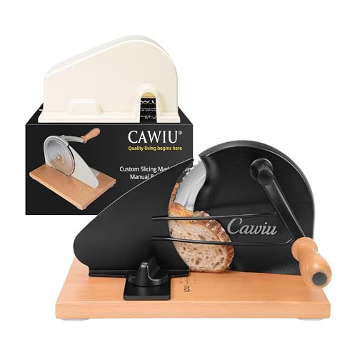 CAWIU Upgraded Manual Bread Slicer for Homemade Sourdough Bread - Adjustable Thickness Bread Cutter with Hand Crank, Suction Cups, Slicing Guide, Scale Line & Cover, for Perfect Even Slices (Black) | Amazon (US)