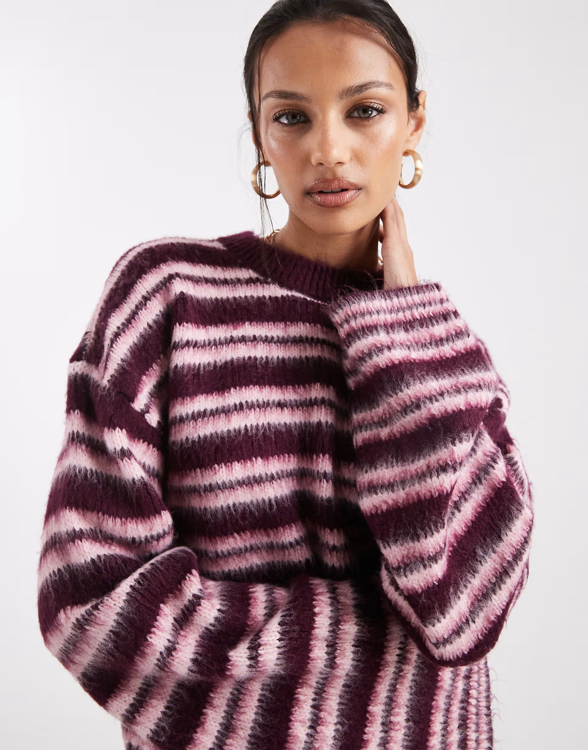 ASOS DESIGN knit sweater in plum brushed stripes | ASOS (Global)